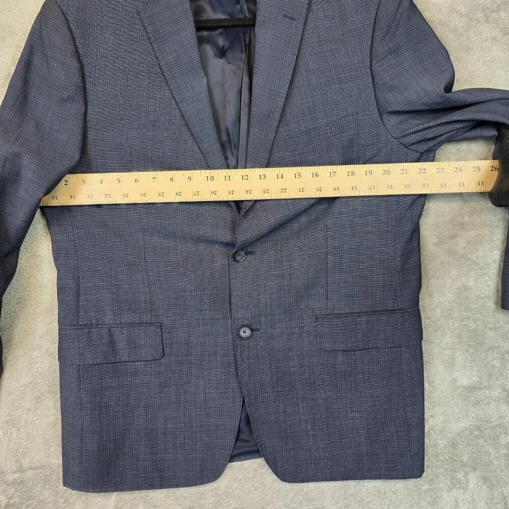 DKNY Blazer Mens 44R Blue Check Wool Two Button Sport Coat Suit Jacket Stretch